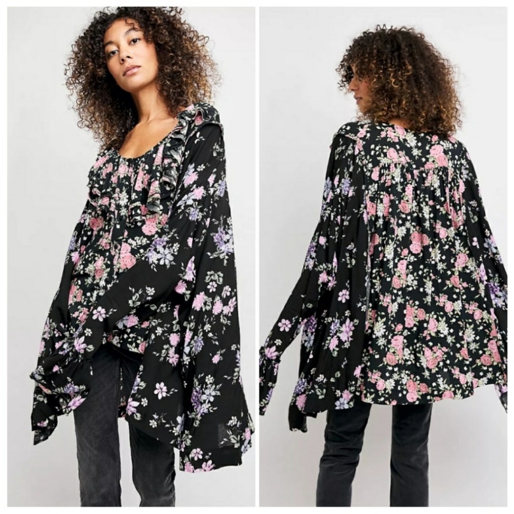 NWT Free People Loretta tunic floral long sleeve high low hem top Small